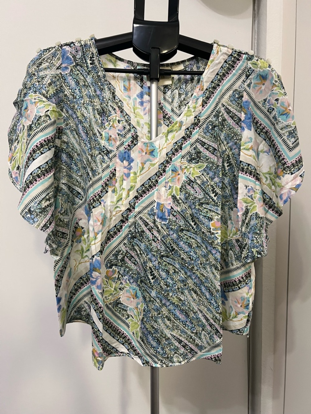 Maeve Anthropologie Boho Paisley Floral Flutter Sleeve Top Size 8